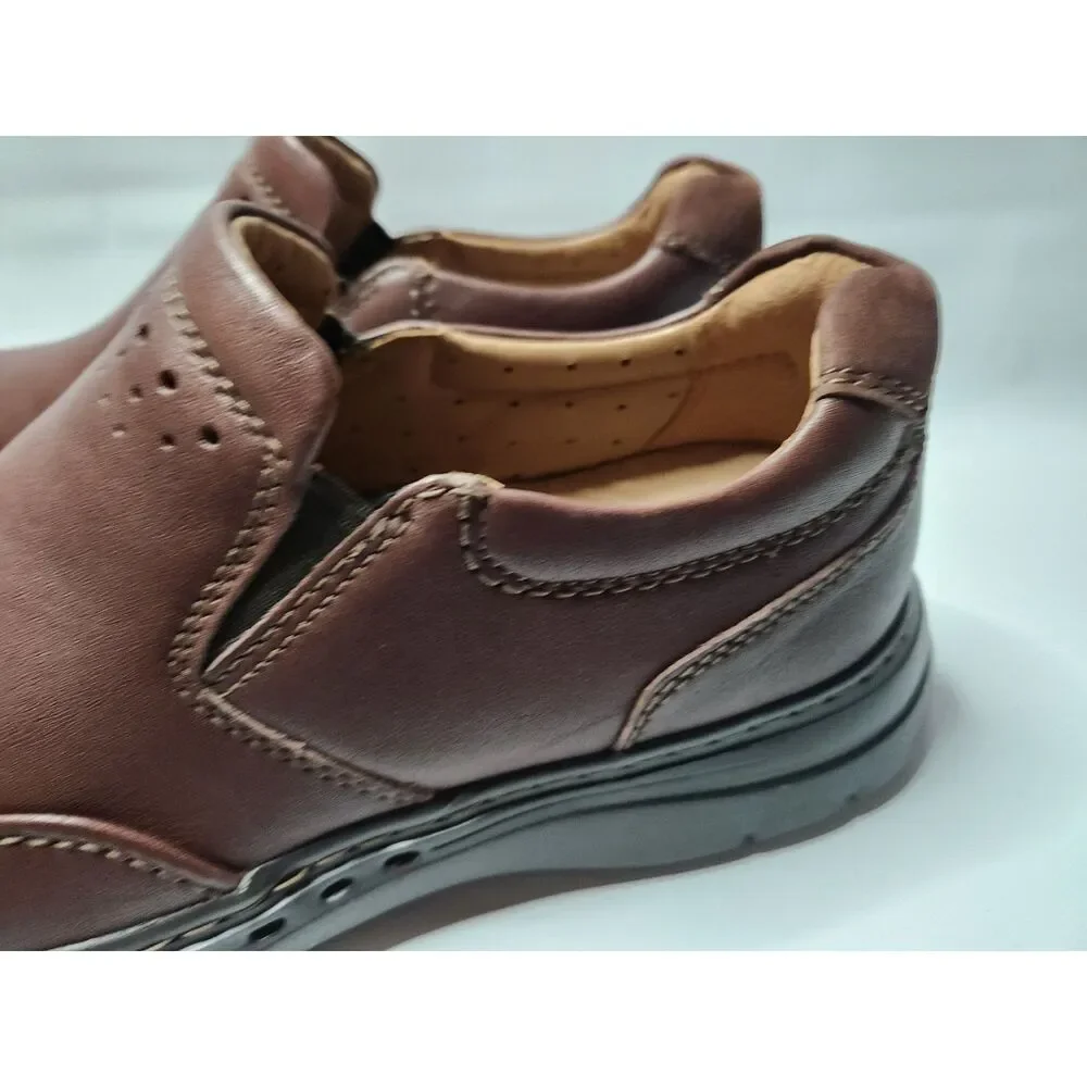 Clarks Un Brawley Step Men’s Leather Slip‑On Shoes 11.5W Mahogany